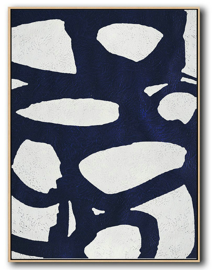 Buy Hand Painted Navy Blue Abstract Painting Online,Textured Painting Canvas Art #K9H7